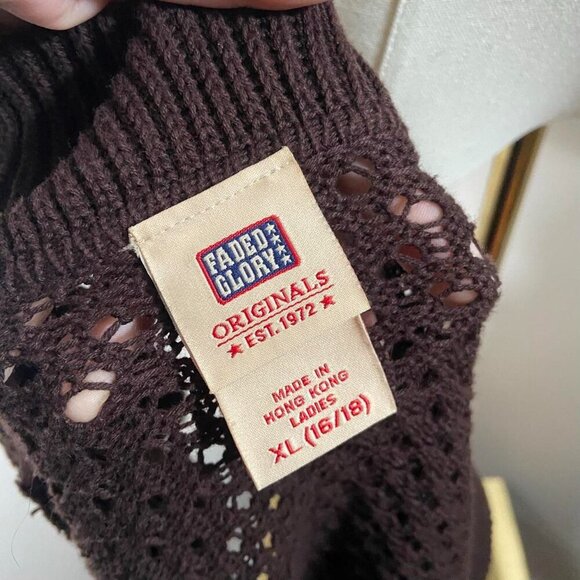 Vintage Open Front Crochet Ruffle Cardigan Size Medium 99s Faded Glory - Picture 7 of 9